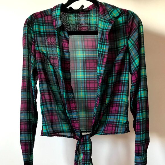 Target Ali and Kris Multicolour Collared Plaid Front Tie Blouse - Picture 1 of 4